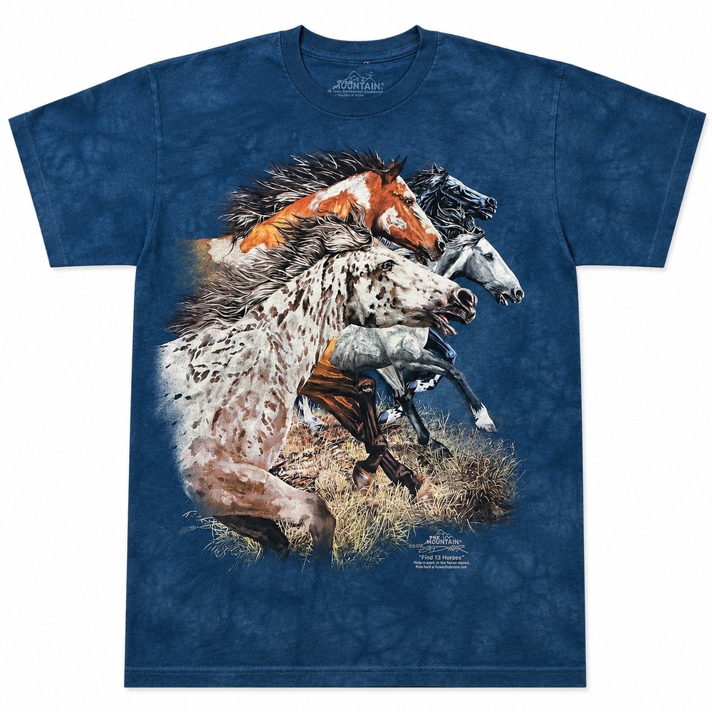 The Mountain 2013 Find 13 Horses T Shirt Blue Tie Dye Howard Robinson